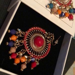 Multicolor Round Gold Earrings Dangly